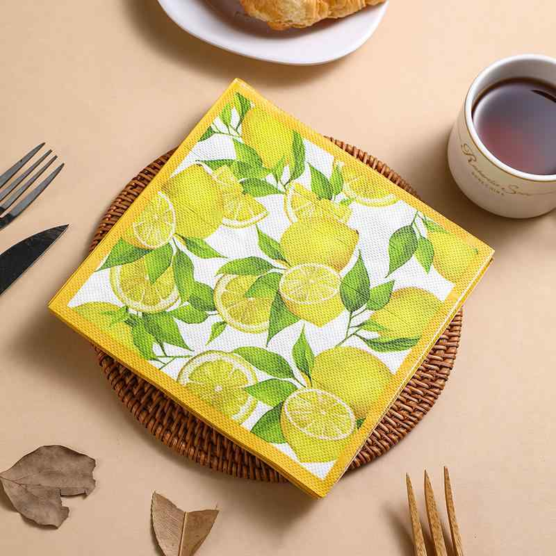 ペーパーナプキン おしゃれ テーブルコーディネート 紙ナプキン レモン柄 カラフル プリント 西洋レストラン ホテル カフェ パルプ