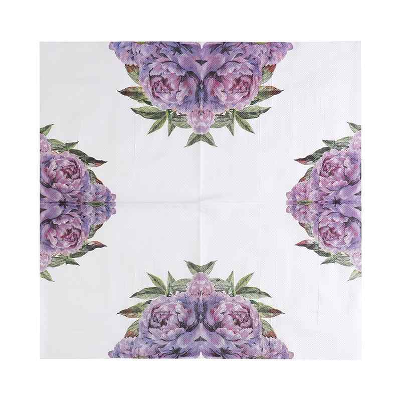 ペーパーナプキン おしゃれ テーブルコーディネート 紙ナプキン 紫 フラワー柄 カラフル プリント 西洋 レストラン ホテル カフェ きれい 使い捨て 20枚 パルプ