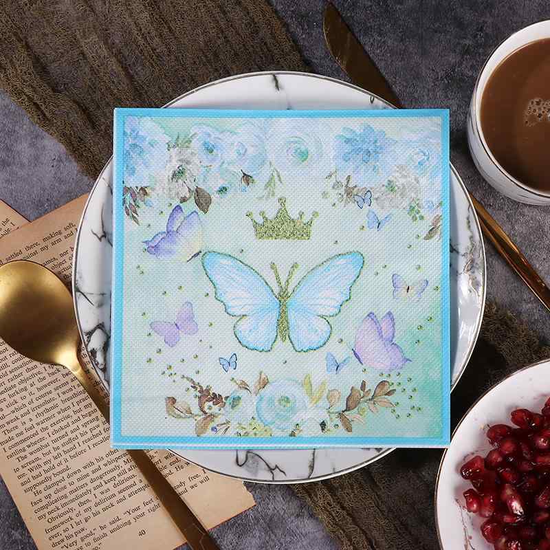 ペーパーナプキン おしゃれ テーブルコーディネート 紙ナプキン ブルー ピンク 蝶柄 王冠柄 プリント ..