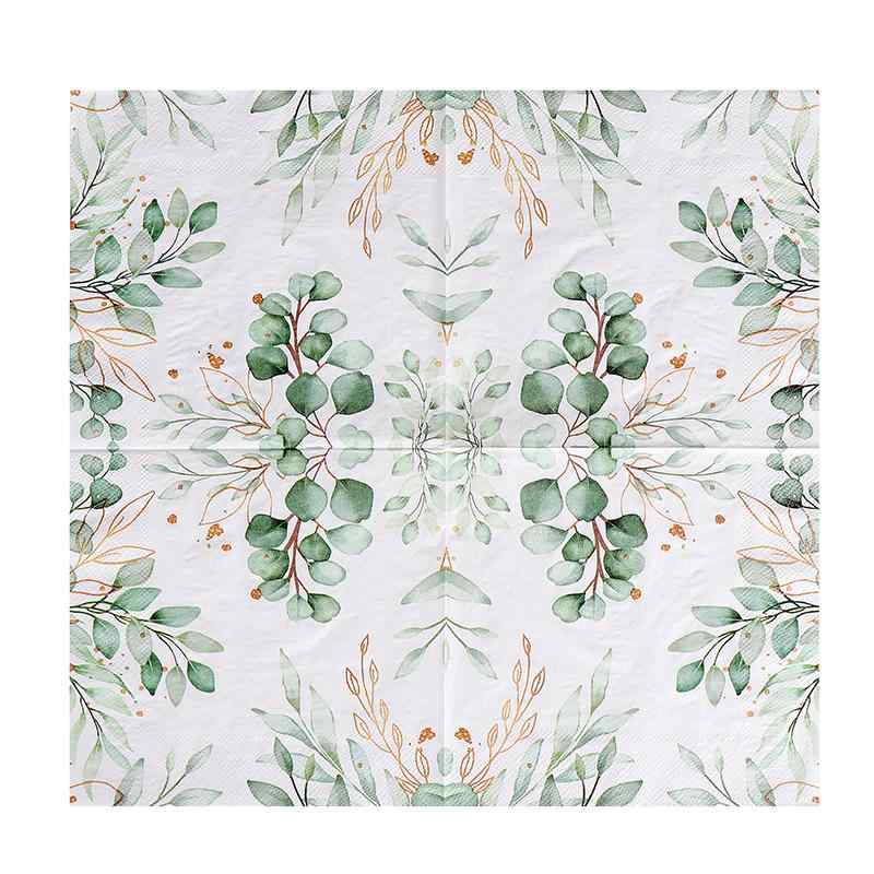 ペーパーナプキン おしゃれ テーブルコーディネート 紙ナプキン ブルー リーフ柄 ユーカリ 花柄 プリント 食卓 結婚式 パーティー インテリア デコレーション