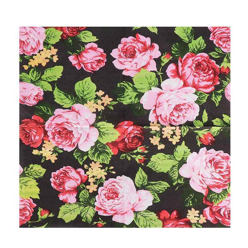 ペーパーナプキン おしゃれ テーブルコーディネート 紙ナプキン ブラック バラ カラフル フラワー柄 パーティー テーブルウェア 森林系 結婚式 蝶骨 20枚