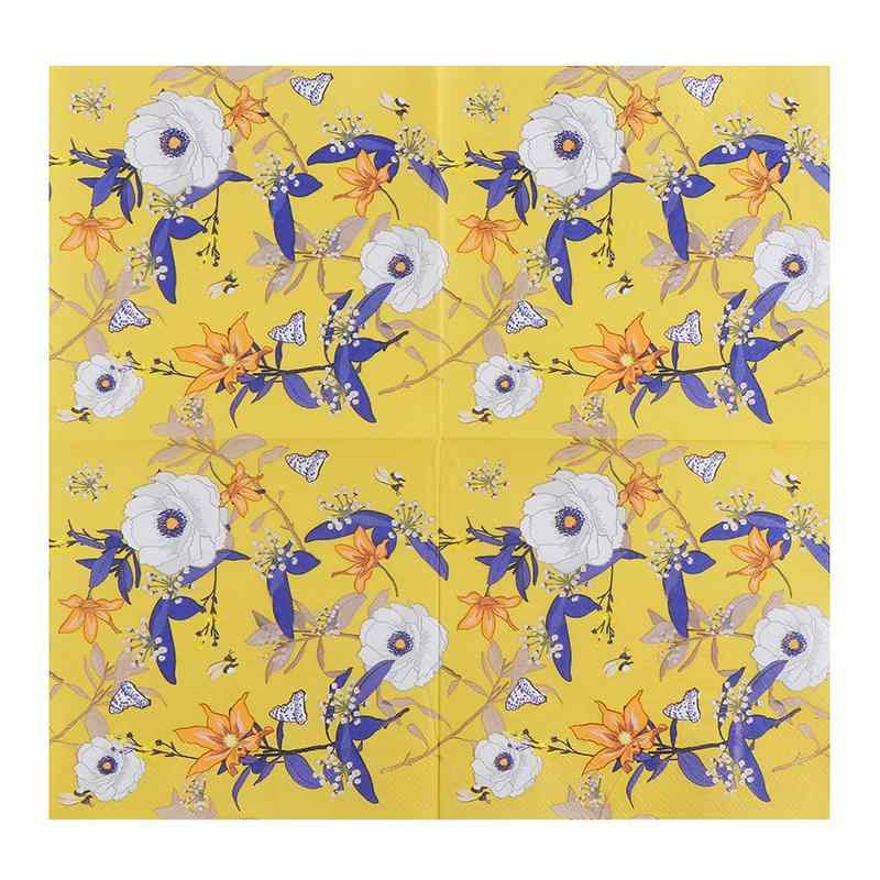 ペーパーナプキン おしゃれ テーブルコーディネート 紙ナプキン 黄色系 花柄 鳥柄 プリント 結婚式 パーティー カラフル 華やか 装飾 使い捨て 20枚セット テーブル