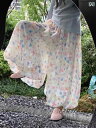 バルーンパンツ レディース 花柄 つぼみ ワイド 夏 薄手 ハイウエスト 落ち感 小柄 ストレート カジュアル 涼しい 快適 スカート風