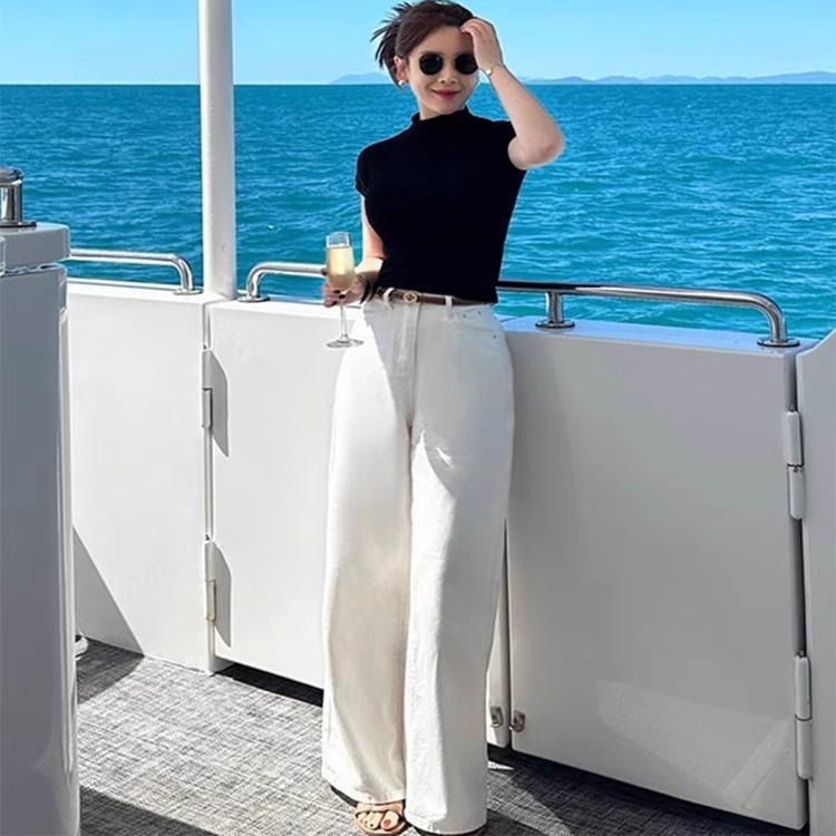 Tシャツ レディース おしゃれ ブラック 半袖 夏 フレンチスタイル スリム 細見え ハーフハイネック トップス