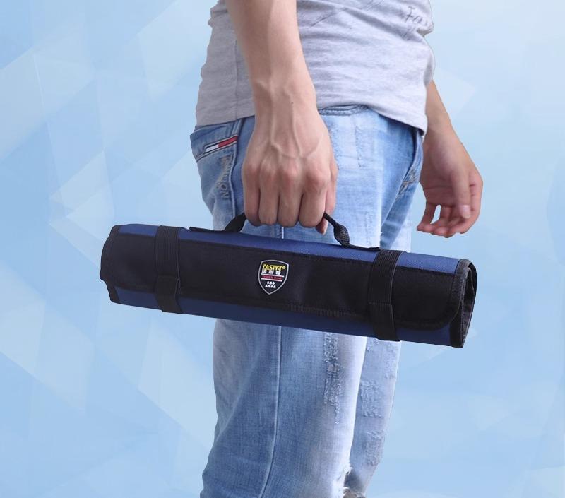 ツールバッグ ロール 巻物 工具 レンチ ドライバー ペンチ 収納 オックスフォード 持ち手 ストラップ 厚手 耐摩耗 防水 修理 整理 ポータブル 多機能 青 黒