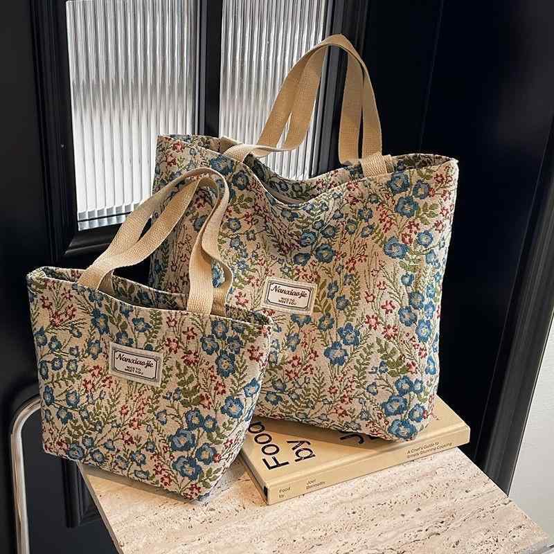 手提げげバッグ レディース キャンバス トートバッグ 肩掛け カバン 大容量 ミセス マダム 母の日 誕生日 プレゼント 個性的 カジュアル おしゃれ 赤 青 花柄