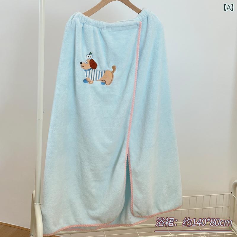フロントップ楽天市場店のバスタオル 速乾 刺繍 犬 面ファスナー ボタン ゴム 弾性 ローブ 帽子 キャップ かわいい 家庭用 大人 吸水 レディース 全身 カバー 厚手 大きめ 柔らかい 普段使い お風呂上り 浴室 青｜アングル2