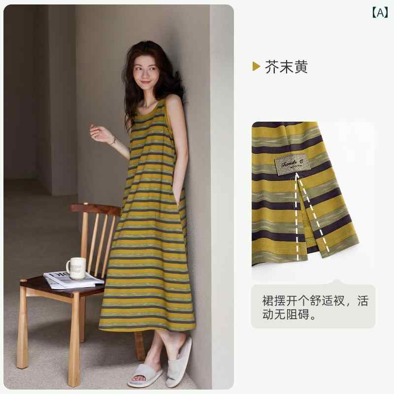 ルームウェア レディース ワンピース 大人 おしゃれ 快適 夏 綿 ノースリーブ ロング丈 ボーダー 大き..