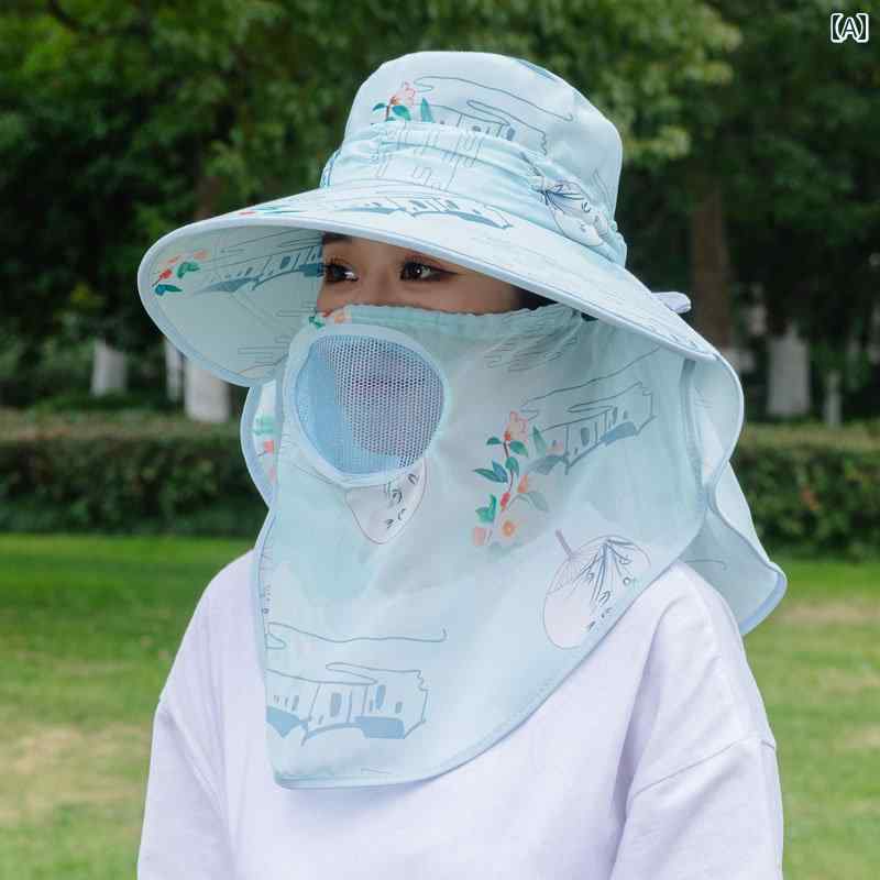 畑仕事 帽子 大人 レディース 夏 日焼け防止 虫よけ シフォン 綿 ひんやり 涼しい つば広 フェイスカバー 通気性 お茶摘み 農作業 アウトドア サイクリング 葉模様 花柄 グレー カーキ ピンク