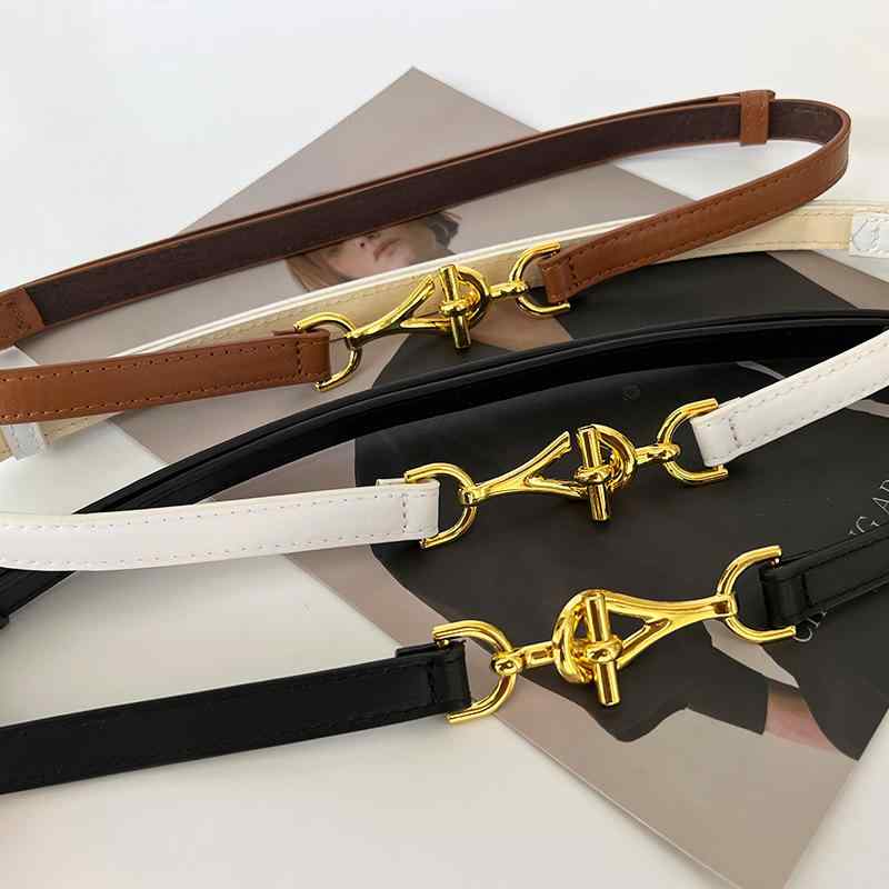 ベルト レディース 細い 大人 上品 韓国 シングルループ PUレザー 柔らかい 装飾 フック 合金 シンプル..