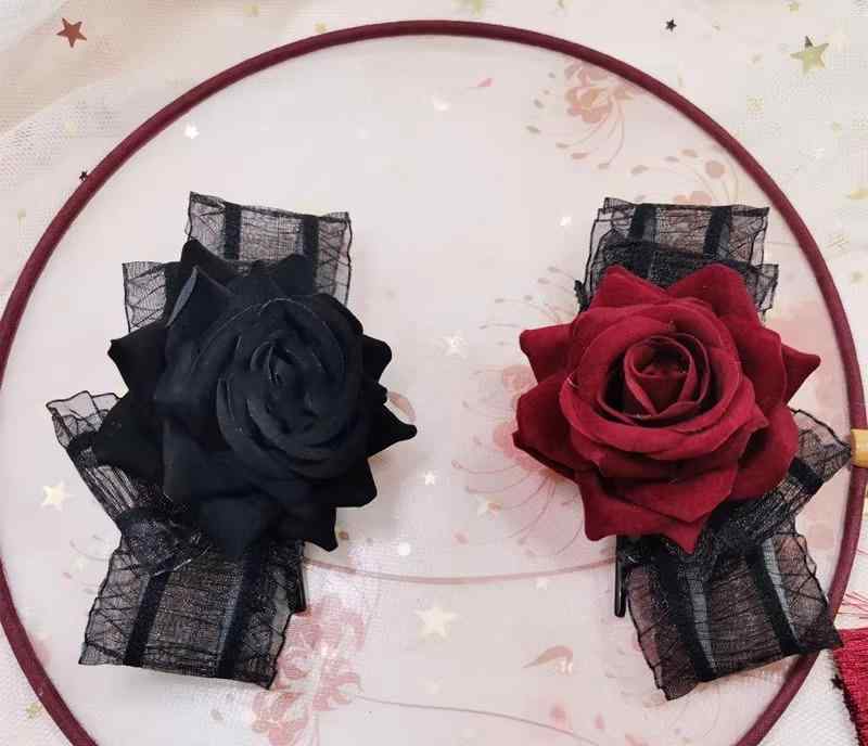 樂天商城 - コサージュ 花 髪飾り ヘアアクセサリー クリップ 小物 装飾品 レディース キッズ 発表会 コスプレ ロリータ レース レトロ 薔薇 赤 黒