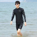 水着 メンズ 上下セット 長袖 ラッシュガード プルオーバー ラウンドネック ハーフスパッツ サーフパンツ 速乾 通気 ストレッチ ソフト 色褪せにくい 日焼け防止 海水浴 プール サーフィン カジュアル シンプル グレー 青 黒 大きいサイズ