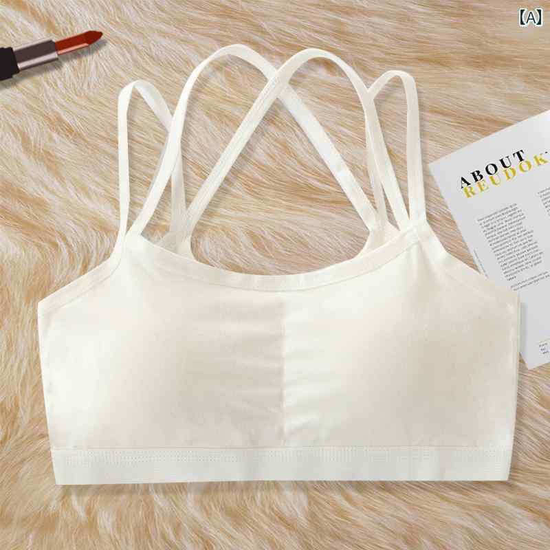 フロントップ楽天市場店のブラジャー キッズ 下着 女の子 ジュニア 発育期 インナー キャミソール ブラトップ 通気性 伸縮性 胸パッド レース シンプル 白 黒｜アングル2