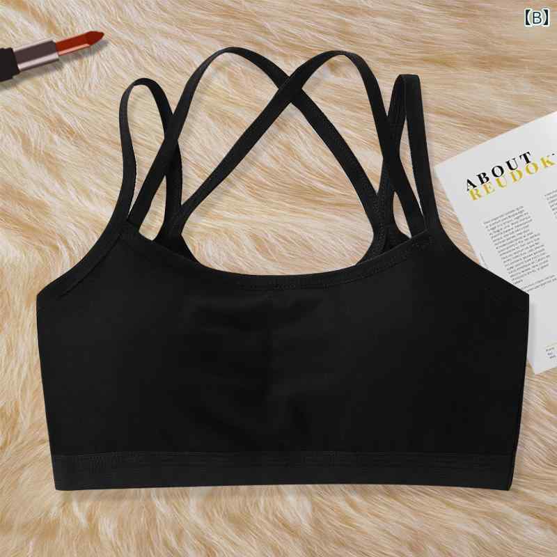 フロントップ楽天市場店のブラジャー キッズ 下着 女の子 ジュニア 発育期 インナー キャミソール ブラトップ 通気性 伸縮性 胸パッド レース シンプル 白 黒｜アングル3