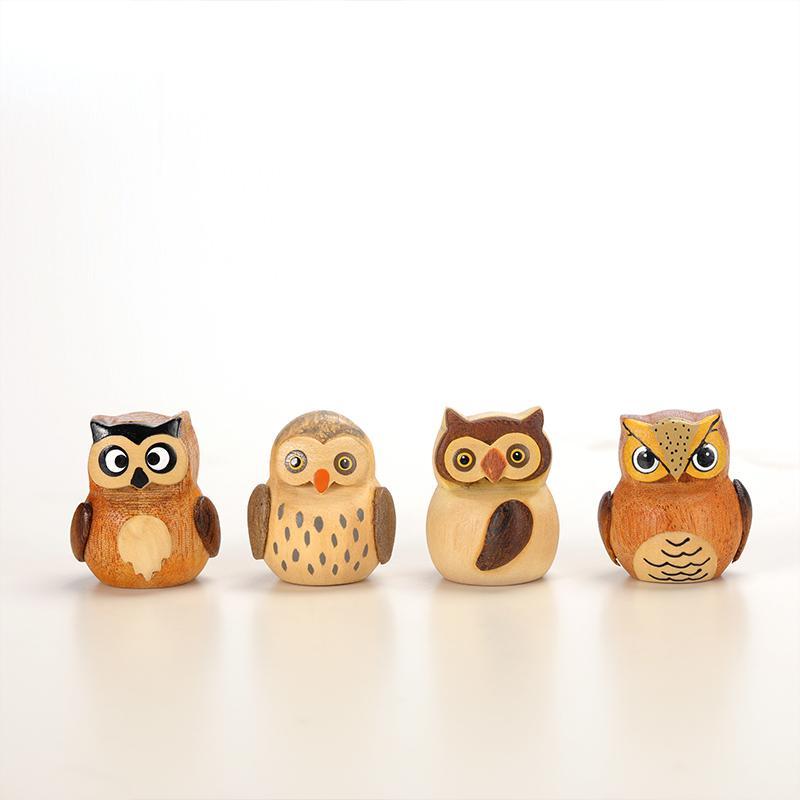フクロウ 置物 玄関 無垢材 おしゃれ 装飾品 キーホルダー ギフト 北欧 卓上 インテリア シンプル ナチ..