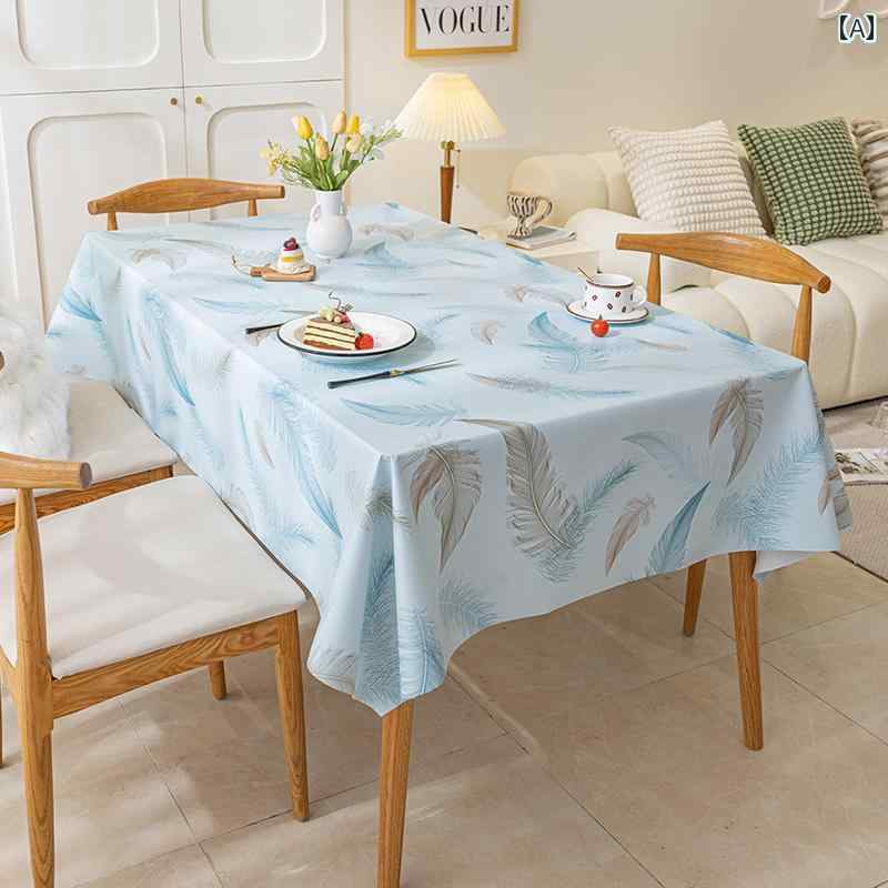 テーブルクロス 黒 おしゃれ 柔らかい 軽量 防水 防油 加工 洗濯 不要 デスク カバー マット 四角 PVC モダン エレガント ダイニング リビング 羽 鳥 蝶 柄 緑 青