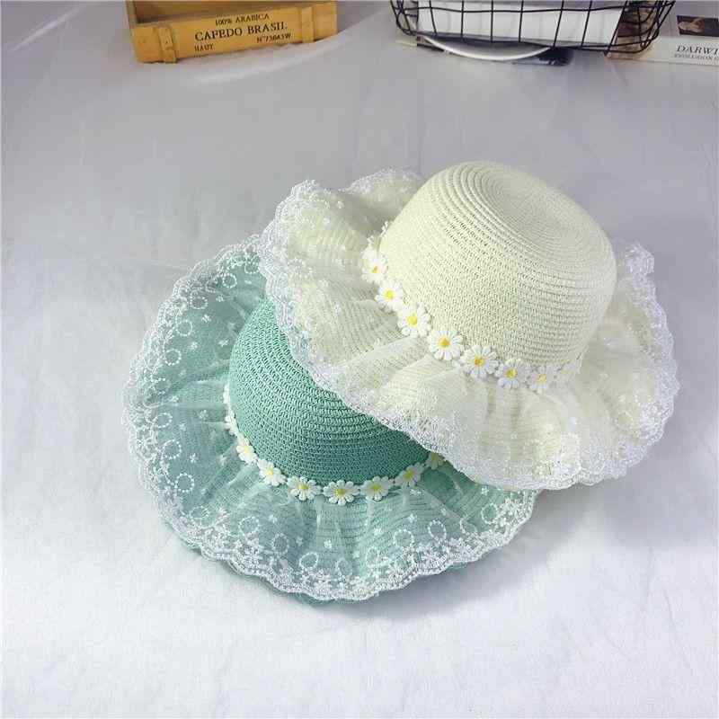 麦わら 帽子 女の子 夏 韓国 プリンセス レース 日焼け防止 大きめつば サマーハット ビーチ ハット