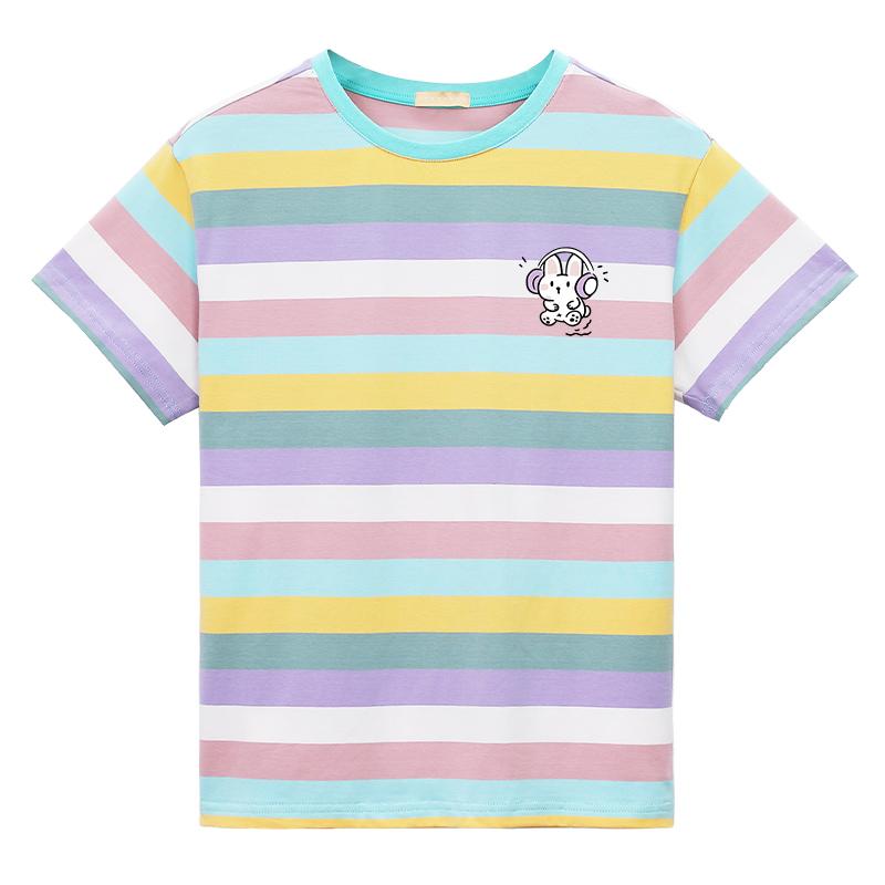 Tシャツ レディース おしゃれ 夏 半袖 虹色 ボーダー 柄 ゆったり カジュアル 学生 かわいい トップス