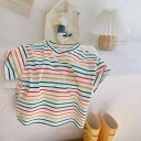 Tシャツ キッズ 男の子 女の子 半袖 夏 綿 カラフル ボーダー 柄 レインボー ストライプ 韓国 かわいい