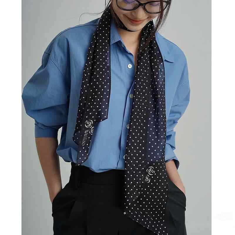 スカーフ おしゃれ レディース ロング 水玉 春夏 首元 シフォン 韓国 プリント 長方形 黒 白 茶色 レトロ カジュアル シンプル 普段使い おでかけ