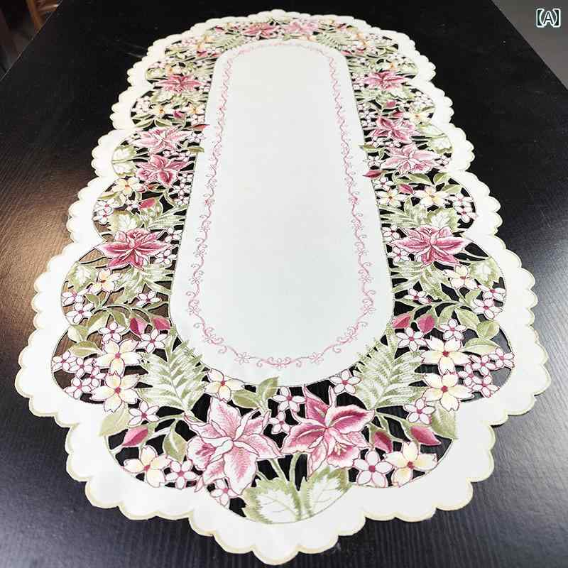 テーブルランナー 帯 刺繍 フラッグ 生地 デコレーション マット 蝶 花柄 エレガント 華やか 柔らかい 装飾 ダイニング リビング 白 緑 ピンク