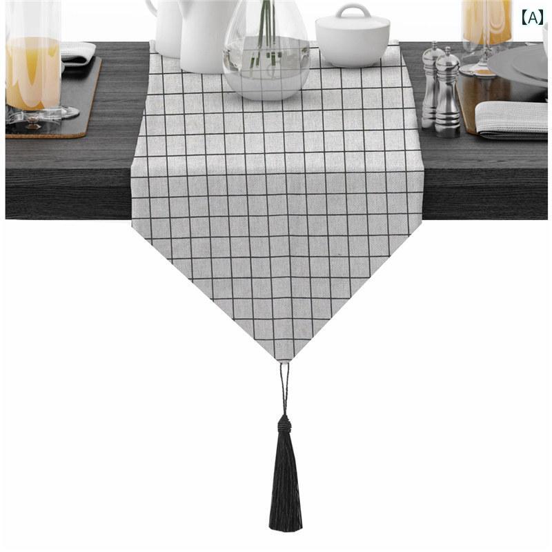 テーブルランナー 帯 地中海 キャビネット 北欧 シンプル モダン 装飾 クロス カバー おしゃれ ストライプ ドット 柄 タッセル 白 黒 青