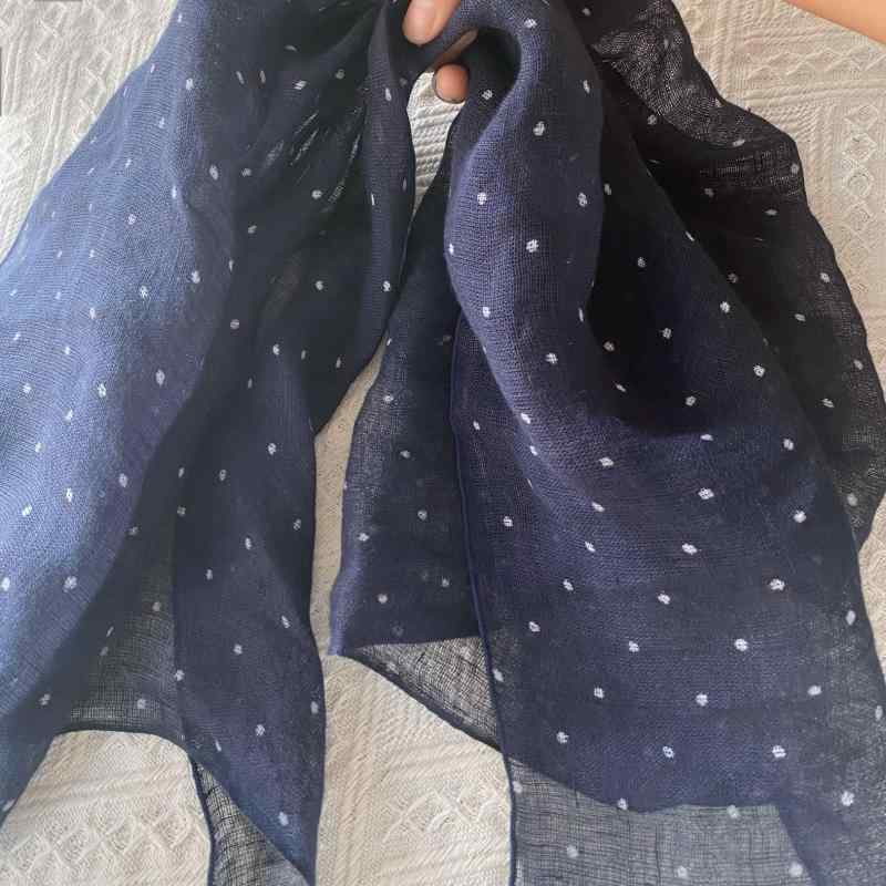 Other - スカーフ おしゃれ レディース レトロ 水玉 リネン 春夏 秋 アクセサリー プリント 青 シンプル ナチュラル おでかけ 普段使い 薄手