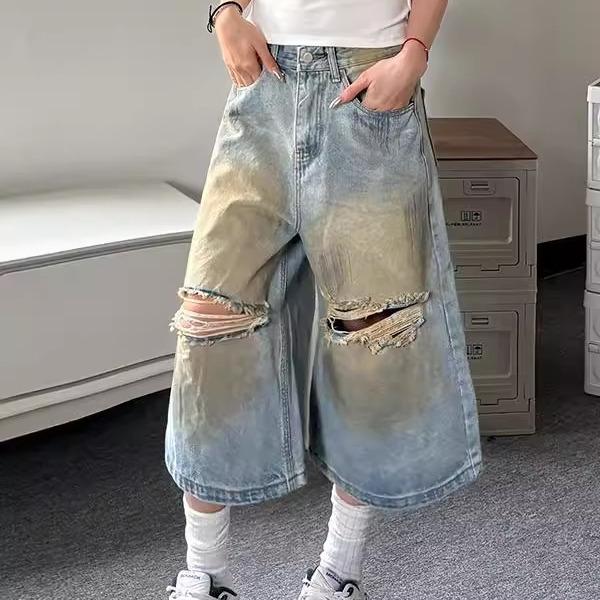 7分丈 パンツ メンズ おしゃれ グラデーション ダメージ加工 ヴィンテージ風 デニ...