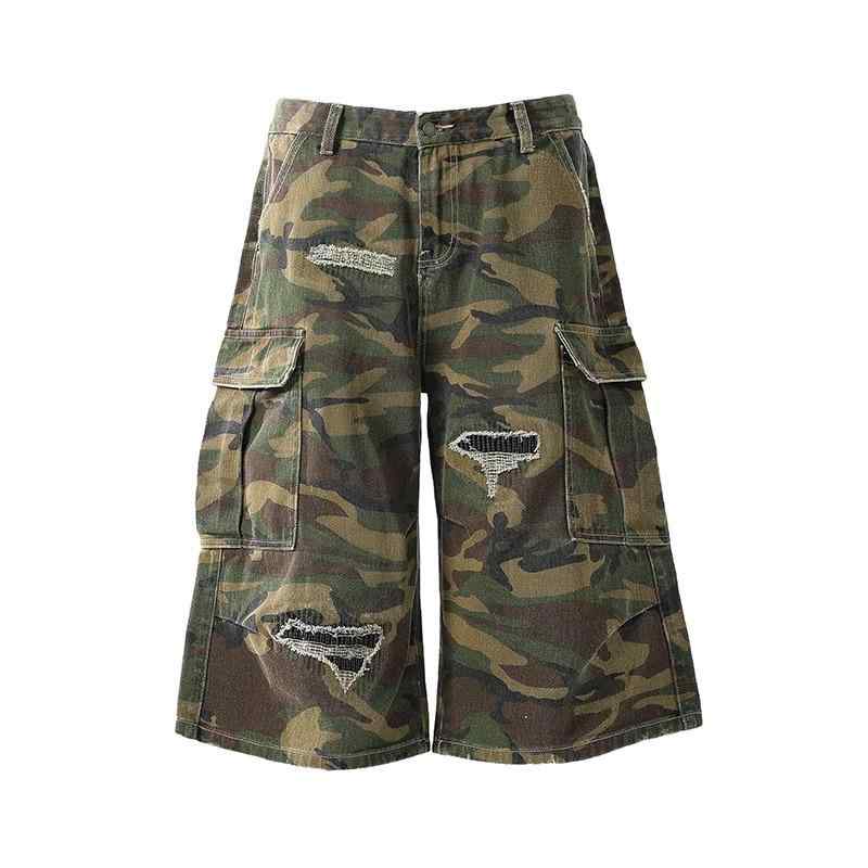 Other - 7分丈 パンツ メンズ おしゃれ レディース 迷彩柄 ワイド ショート カーゴ 多ポケット ダメージ加工 ストリート ヴィンテージ風 夏 ゆったり
