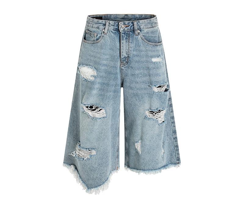 Other - 7分丈 デニムパンツ メンズ おしゃれ レディース ヴィンテージ風 ウォッシュ加工 ダメージ加工 ワイド ストレート ゆったり カジュアル