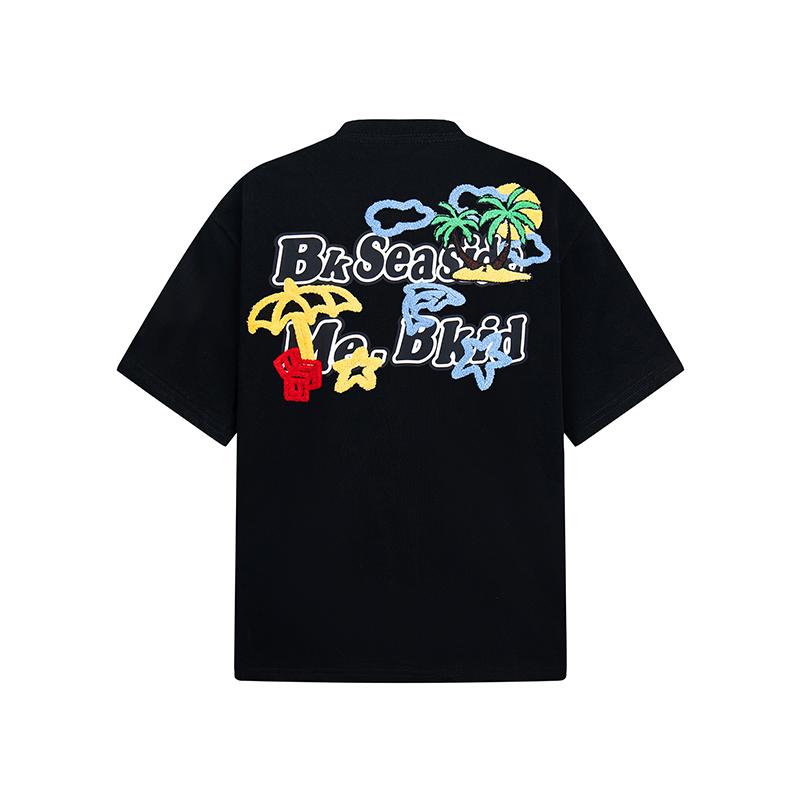 乐天商城 - Tシャツ メンズ レディース 夏 半袖 ヤシ 刺繍 カジュアル ゆったり トップス ブラック 夏