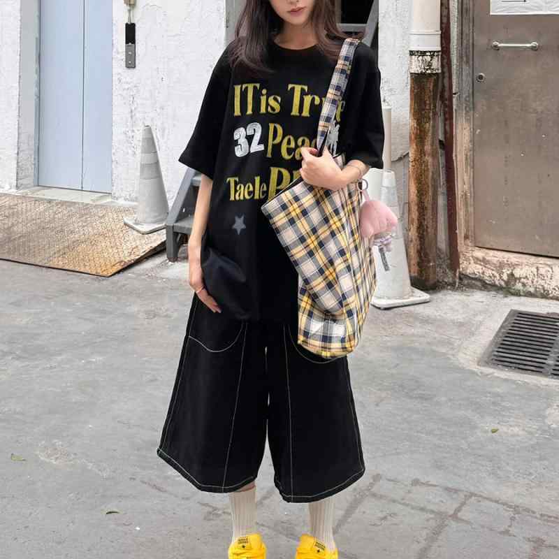 Print - Tシャツ レディース おしゃれ 夏 綿 半袖 英字 ヤシ柄 プリント ゆったり ストリート カジュアル