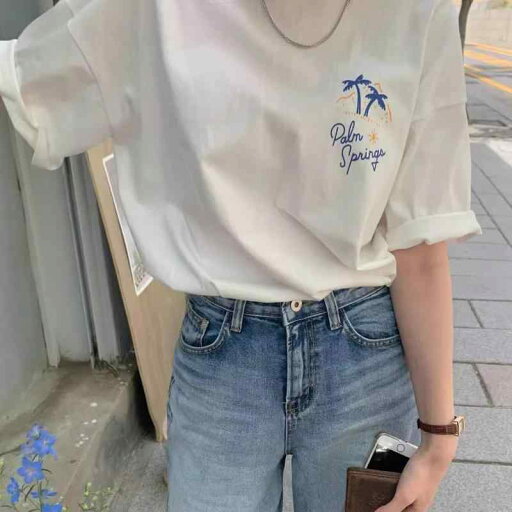 Tシャツ レディース おしゃれ 半袖 日焼け防止 リゾート プリント ヤシの木 夏 体型カバー 学生 カジュアル トップス Tシャツ レディース おしゃれ 半袖 日焼け防止 リゾート プリント ヤシの木 夏 体型カバー 学生 カジュアル トップス