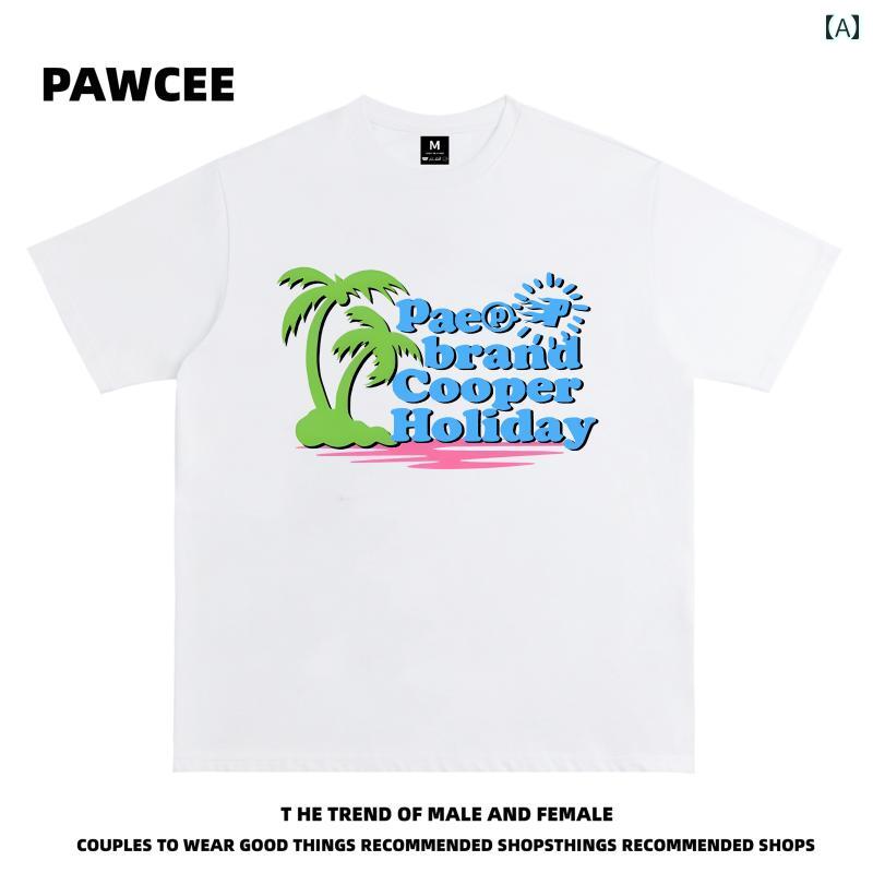 Tシャツ おしゃれ メンズ レディース ヤシの木 ロゴプリント 半袖 アメリカン 韓国 カジュアル ユニセックス ゆったり 夏
