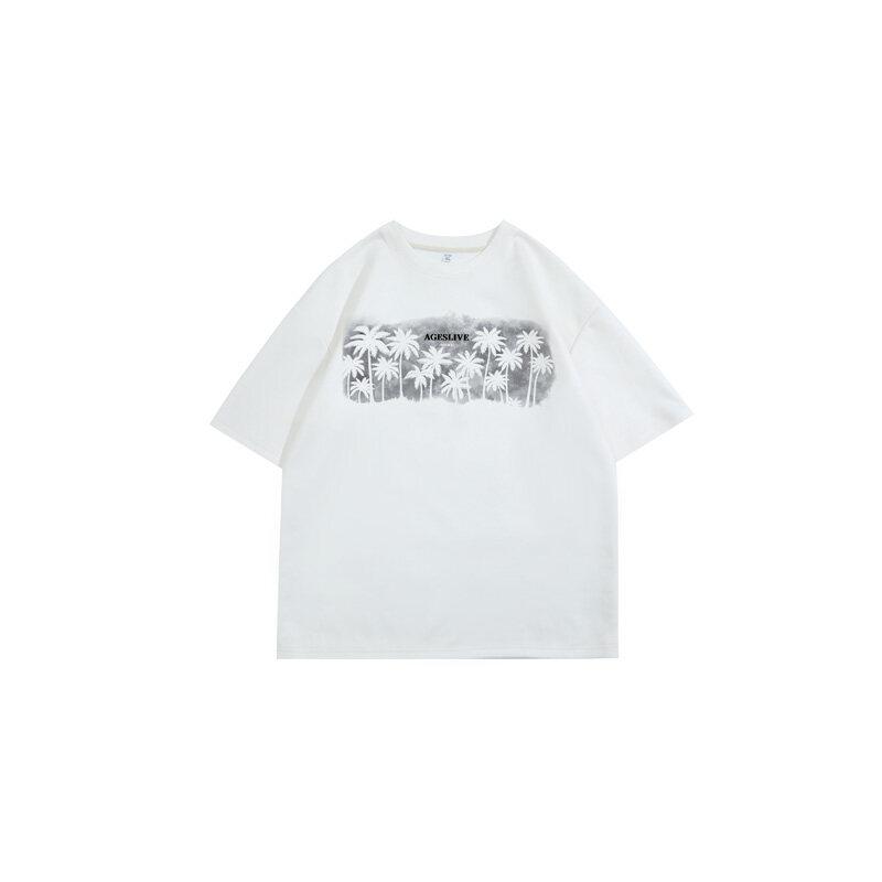 Other - Tシャツ おしゃれ メンズ 半袖 ヤシの木柄 ビッグシルエット 5分袖 ヴィンテージ風 ヒップホップ 韓国 ゆったり カジュアル