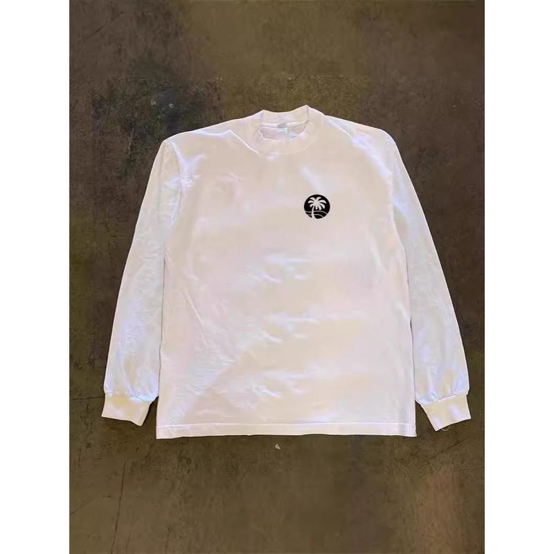 Tシャツ おしゃれ メンズ レディース ユニセックス 長袖 白 ヤシの木 プリント 春秋 カジュアル ヴィンテージ風
