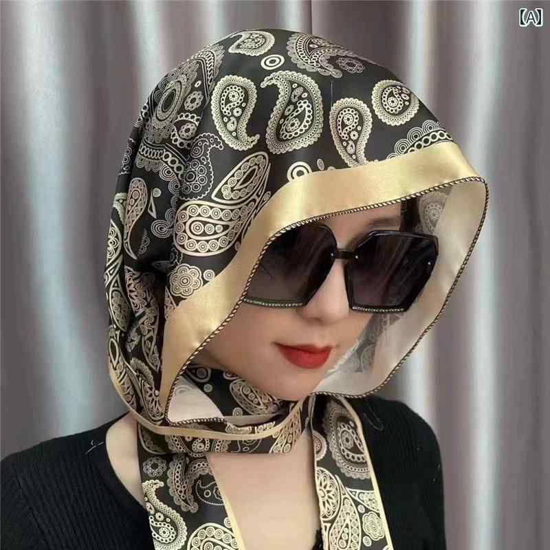 スカーフ おしゃれ レディース ターバン 日焼け防止 薄手 韓国 プリント 春夏 秋 黒 緑 オレンジ ペイ..