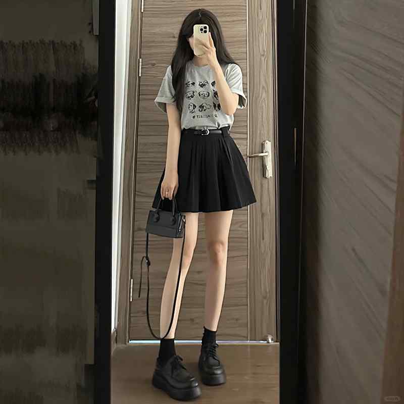 ミニスカート レディース おしゃれ 黒 プリーツ Aライン 夏 ハイウエスト 体型カバー 透けにくいけ 小柄 スリム