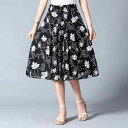 ミニスカート レディース おしゃれ 夏 薄手 ミディアム丈 花柄 黒 ウエストゴム 涼しい 快適 大きいサイズ ダンス