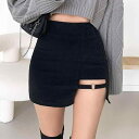 ミニスカート レディース おしゃれ 黒 不規則 ハイウエスト タイト セクシー 韓国 個性的 ショート