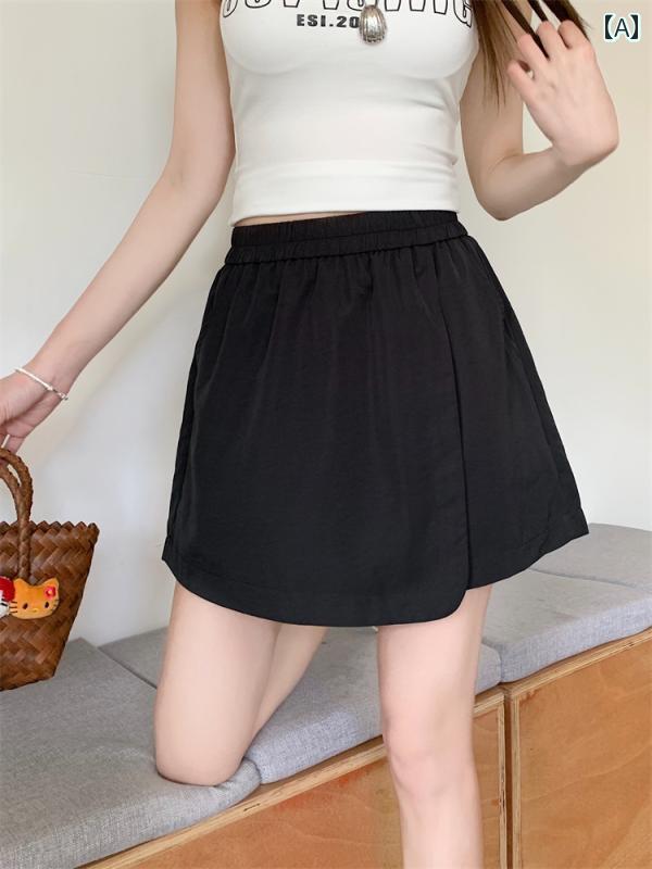 フロントップ楽天市場店のミニスカート レディース おしゃれ 夏 小柄 短め ウエストゴム ハイウエスト 細見え Aライン 不規則 パンツ｜アングル2