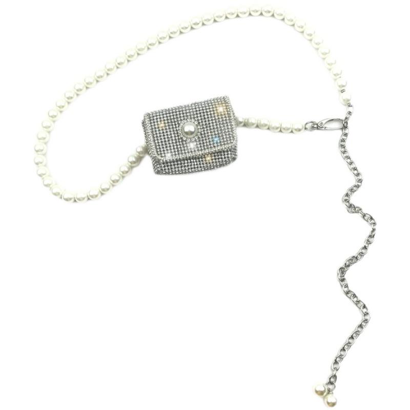 ショルダーバッグ レディース パール チェーン ウエスト バッグ ミニ 斜め掛け きらきら ストーン 飾り おしゃれ 韓国 アクセサリー