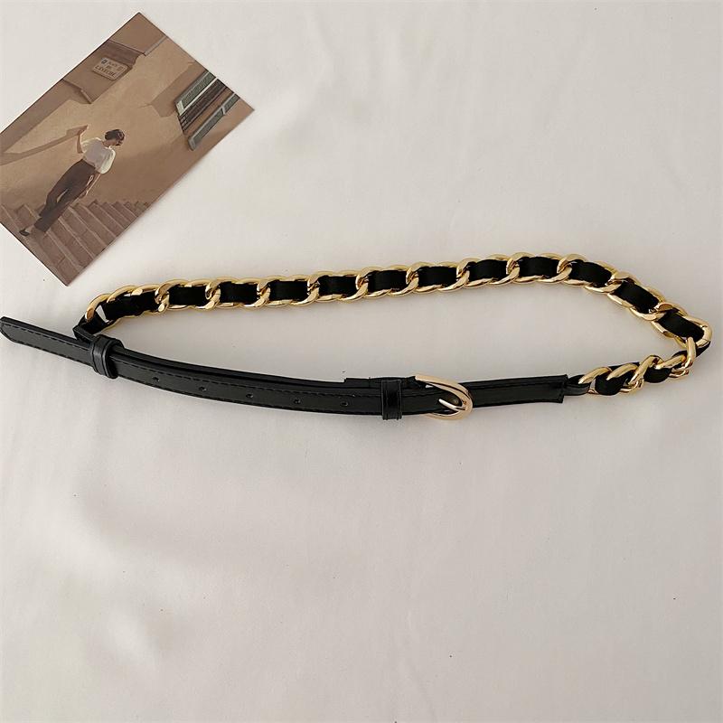 チェーンベルト レディース おしゃれ フェイクレザー ブラック 個性 韓国 カジュアル かっこいい パンツコーデ アクセント