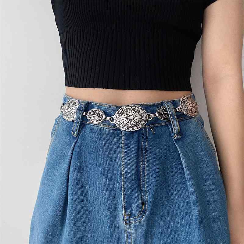 チェーンベルト レディース メタル 太め 夏 装飾 おしゃれ ウエストマーク カジュアル コーデ デニム スカート ジーンズ アクセント