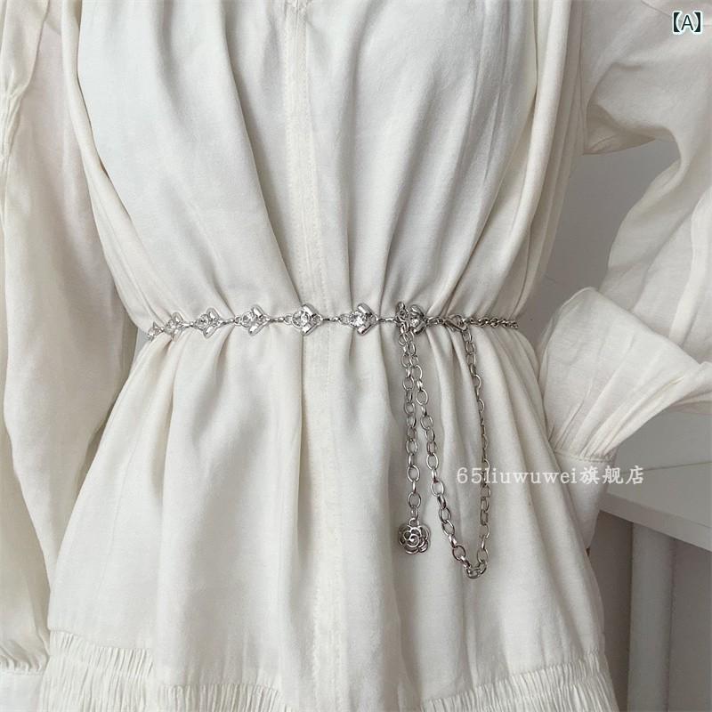 チェーンベルト レディース ウエスト 蜂 モチーフ 装飾 細見え メタル シルバー アクセサリー ドレス ..