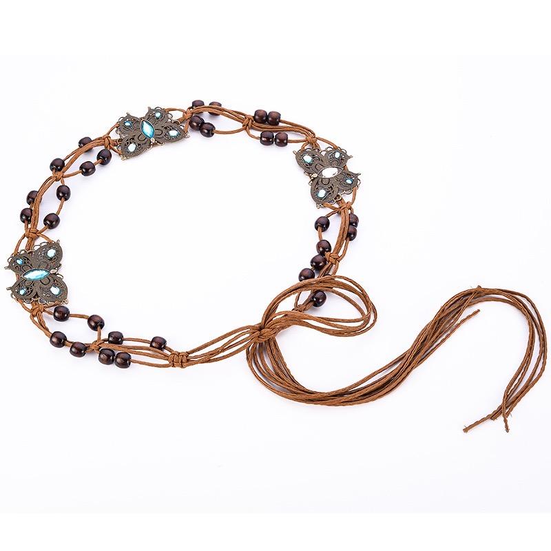 ベルト レディース ボヘミアン 民族風 蝶々 モチーフ ハンドメイド 編み込み ワックスコード y2k ウエスト 装飾