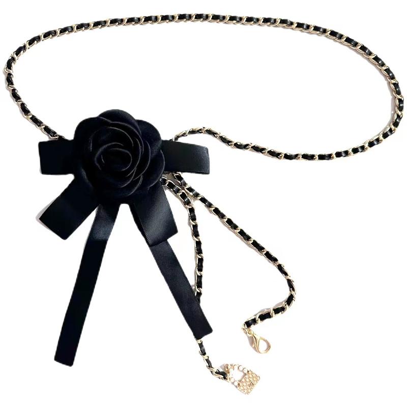 チェーンベルト レディース 韓国 リボン ばら 花 編み込み ウエストマーク 夏 ドレス ジーンズ アクセサリー かわいい レディース