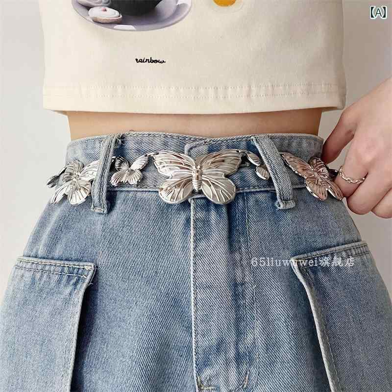 チェーンベルト レディース 夏 蝶 モチーフ メタル ウエスト 飾り アクセサリー コーデ おしゃれ かわいい ジェイケイ スカート ワンピース 合わせ シルバー