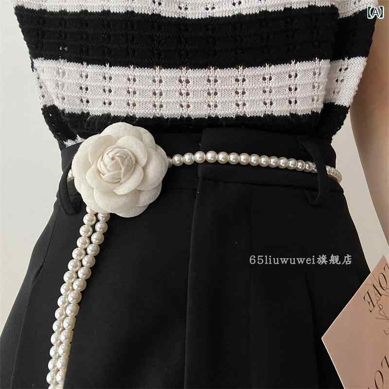 チェーンベルト レディース 花 フラワー パール 装飾 花 ウエスト アクセサリー フェミニン エレガント..