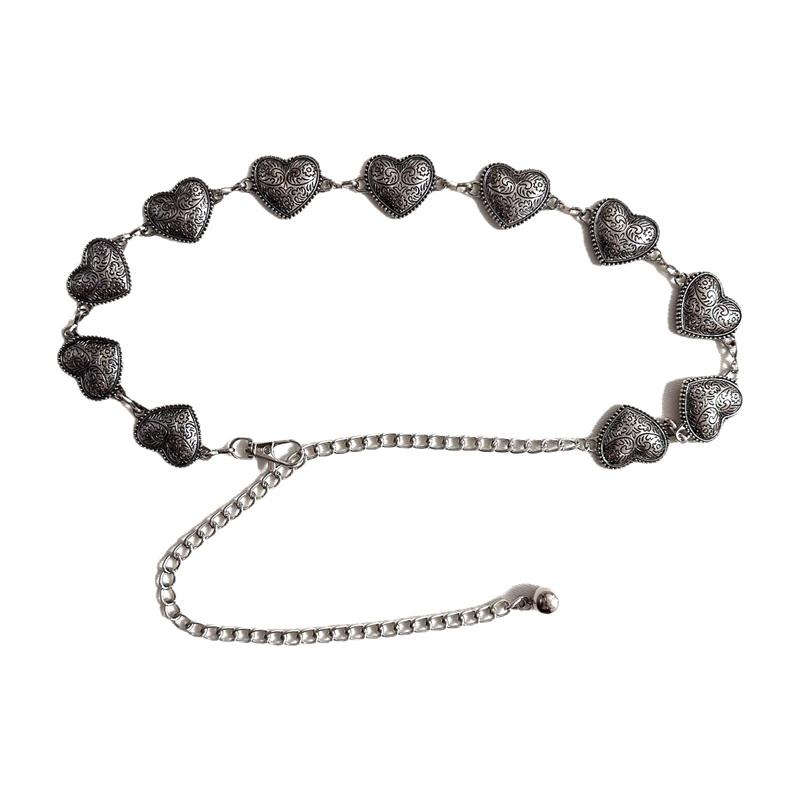 チェーンベルト レディース ハート 彫刻 装飾 ウエストアクセサリー メタル レトロ ヴィンテージ風 ミレニアル